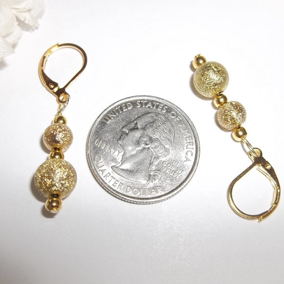 Gold Earrings Small Minimalist Style Dangle Drop Jewelry Gift Idea for Her 5815 - Picture 3 of 9